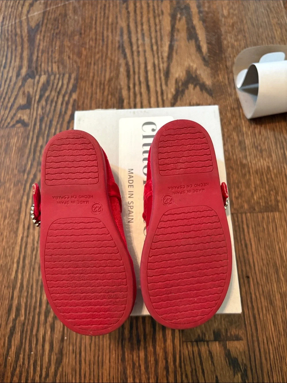 Kids Red Velvet Mary Jane Flats with Crystal Buckle